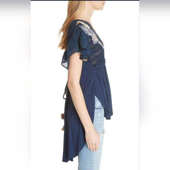 Free People Fiesta Nueva Floral Embroidered Navy Blue Tunic Top Retail $128.00 - Picture 13 of 17